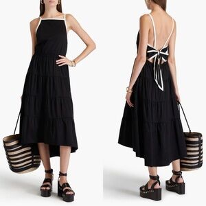 Alice + Olivia Tiered Two Tone Open Back Square Neck Midi Dress Black White 10